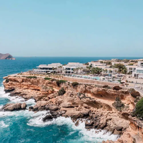 Magnificent view of the ocean and cliffs from 7Pines Resort Ibiza